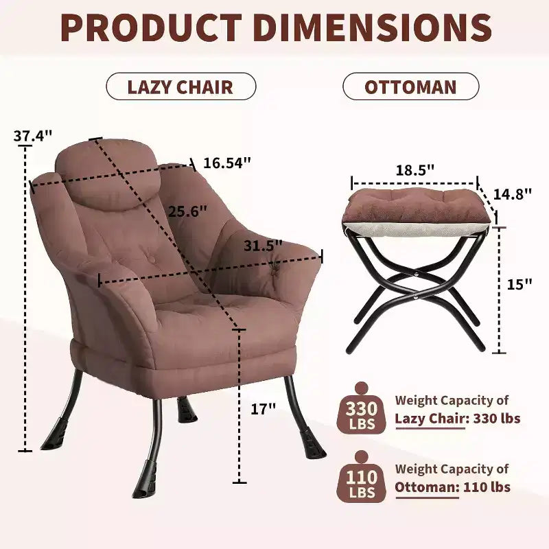 Fauteuil paresseux avec ottoman, Chaise de lecture moderne, Housse amovible et lavable, Soutien ergonomique, pour Chambre, Salon