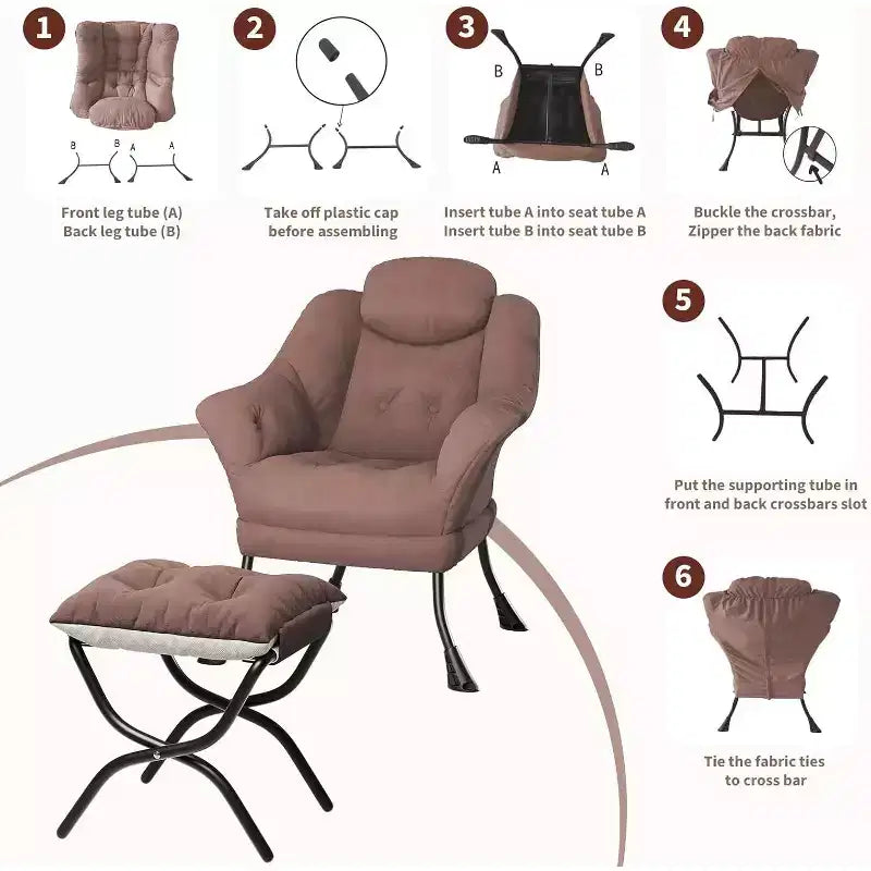 Fauteuil paresseux avec ottoman, Chaise de lecture moderne, Housse amovible et lavable, Soutien ergonomique, pour Chambre, Salon