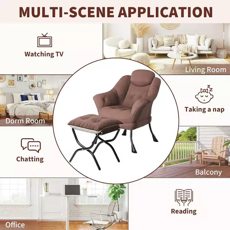 Fauteuil paresseux avec ottoman, Chaise de lecture moderne, Housse amovible et lavable, Soutien ergonomique, pour Chambre, Salon