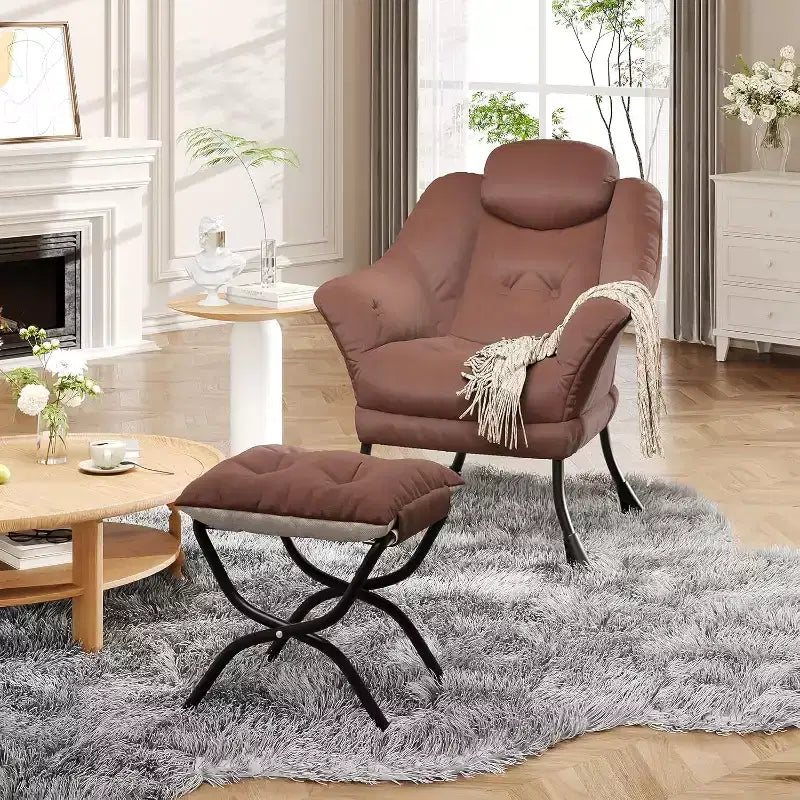 Fauteuil paresseux avec ottoman, Chaise de lecture moderne, Housse amovible et lavable, Soutien ergonomique, pour Chambre, Salon