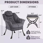 Fauteuil paresseux avec ottoman, Chaise de lecture moderne, Housse amovible et lavable, Soutien ergonomique, pour Chambre, Salon