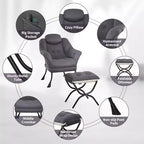 Fauteuil paresseux avec ottoman, Chaise de lecture moderne, Housse amovible et lavable, Soutien ergonomique, pour Chambre, Salon