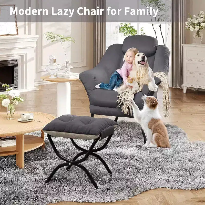 Fauteuil paresseux avec ottoman, Chaise de lecture moderne, Housse amovible et lavable, Soutien ergonomique, pour Chambre, Salon