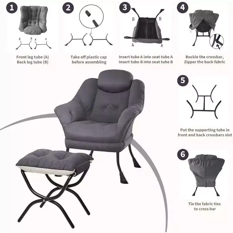 Fauteuil paresseux avec ottoman, Chaise de lecture moderne, Housse amovible et lavable, Soutien ergonomique, pour Chambre, Salon