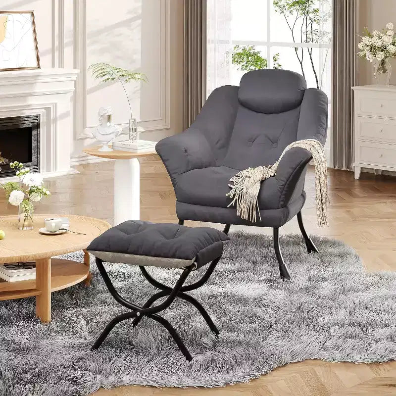 Fauteuil paresseux avec ottoman, Chaise de lecture moderne, Housse amovible et lavable, Soutien ergonomique, pour Chambre, Salon