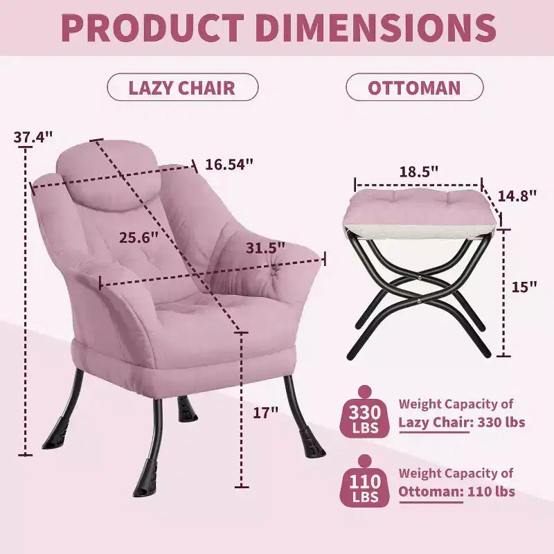 Fauteuil paresseux avec ottoman, Chaise de lecture moderne, Housse amovible et lavable, Soutien ergonomique, pour Chambre, Salon