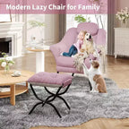 Fauteuil paresseux avec ottoman, Chaise de lecture moderne, Housse amovible et lavable, Soutien ergonomique, pour Chambre, Salon