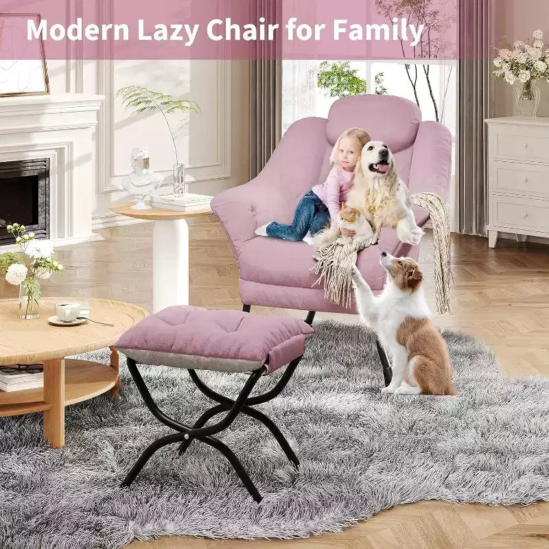 Fauteuil paresseux avec ottoman, Chaise de lecture moderne, Housse amovible et lavable, Soutien ergonomique, pour Chambre, Salon