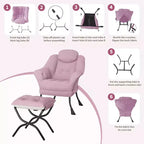 Fauteuil paresseux avec ottoman, Chaise de lecture moderne, Housse amovible et lavable, Soutien ergonomique, pour Chambre, Salon