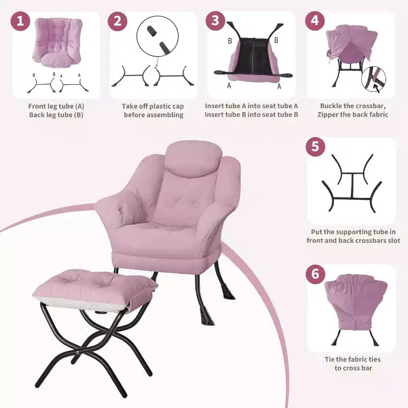 Fauteuil paresseux avec ottoman, Chaise de lecture moderne, Housse amovible et lavable, Soutien ergonomique, pour Chambre, Salon