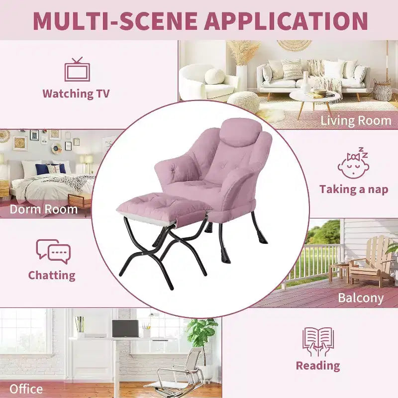 Fauteuil paresseux avec ottoman, Chaise de lecture moderne, Housse amovible et lavable, Soutien ergonomique, pour Chambre, Salon
