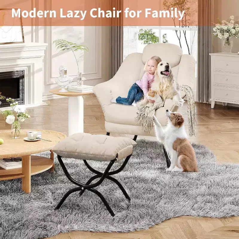 Fauteuil paresseux avec ottoman, Chaise de lecture moderne, Housse amovible et lavable, Soutien ergonomique, pour Chambre, Salon