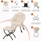 Fauteuil paresseux avec ottoman, Chaise de lecture moderne, Housse amovible et lavable, Soutien ergonomique, pour Chambre, Salon