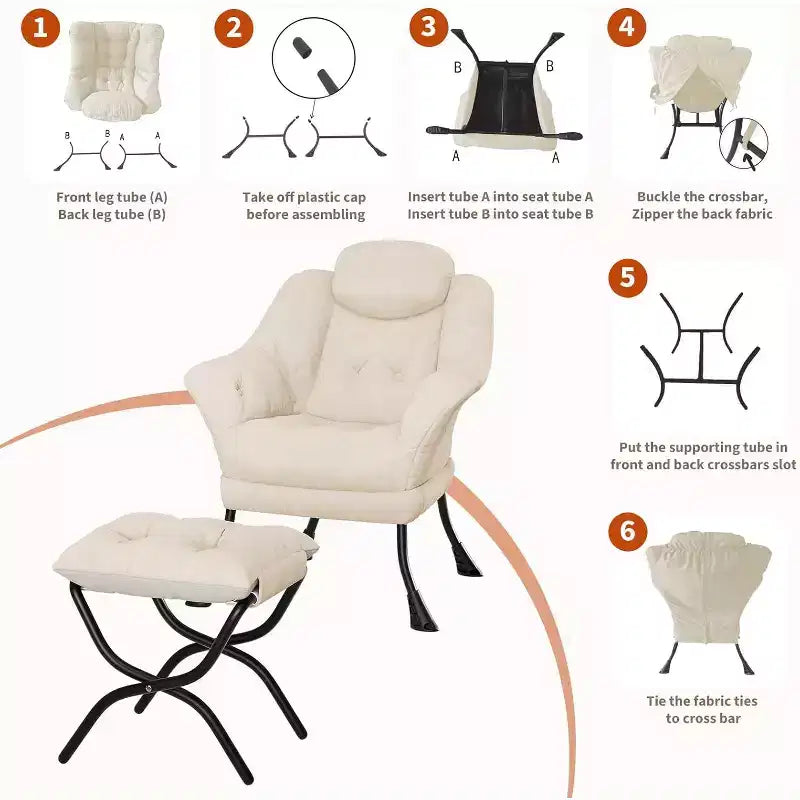 Fauteuil paresseux avec ottoman, Chaise de lecture moderne, Housse amovible et lavable, Soutien ergonomique, pour Chambre, Salon