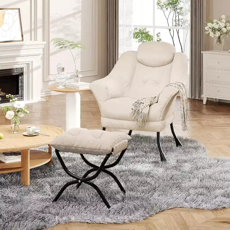 Fauteuil paresseux avec ottoman, Chaise de lecture moderne, Housse amovible et lavable, Soutien ergonomique, pour Chambre, Salon