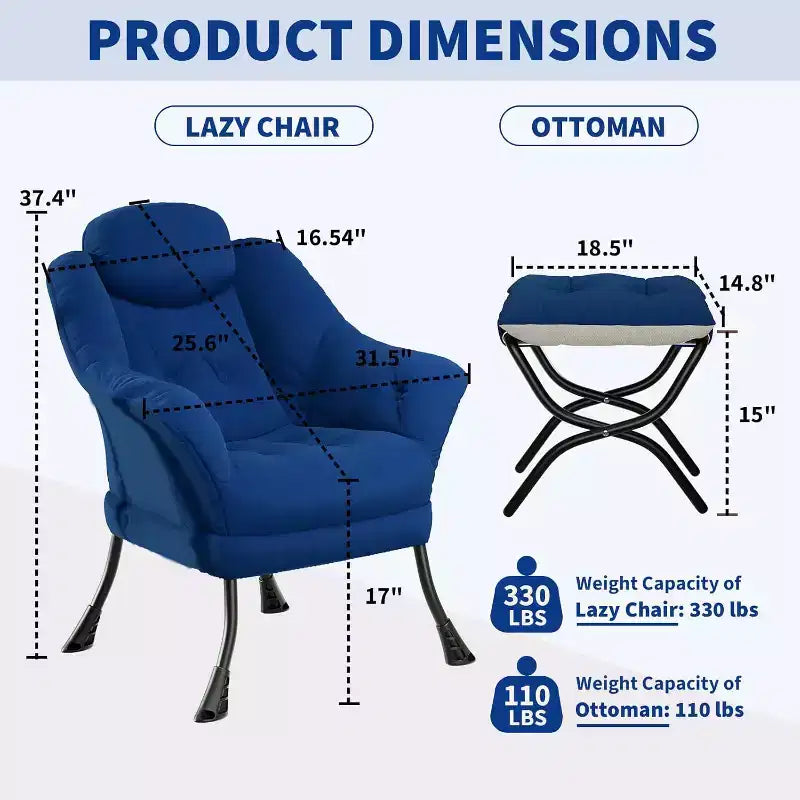 Fauteuil paresseux avec ottoman, Chaise de lecture moderne, Housse amovible et lavable, Soutien ergonomique, pour Chambre, Salon