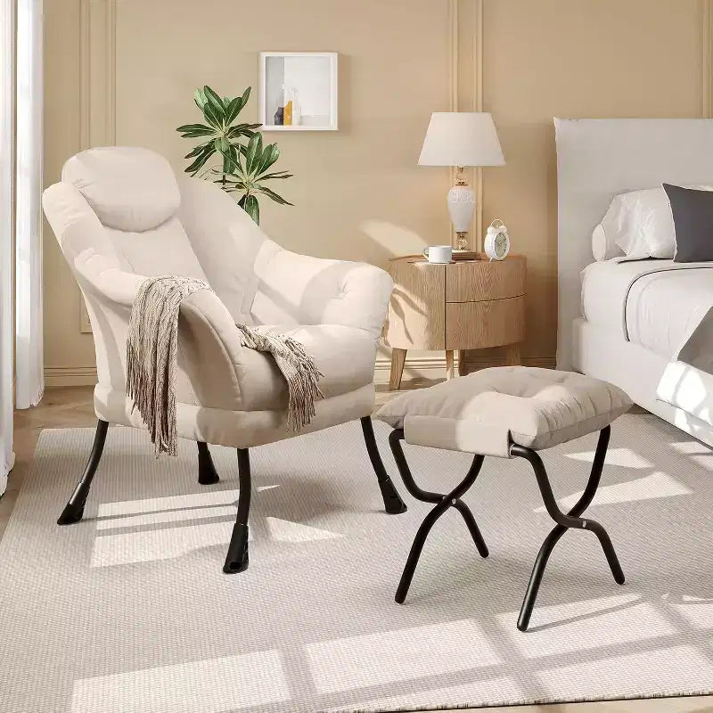 Lazy Chair with Ottoman, Modern Reading Chair, Removable Washable Cover, Ergonomic Support, for Bedroom, Living Room