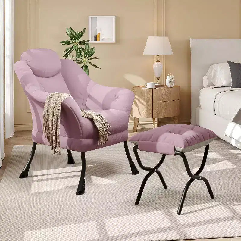 Fauteuil paresseux avec ottoman, Chaise de lecture moderne, Housse amovible et lavable, Soutien ergonomique, pour Chambre, Salon