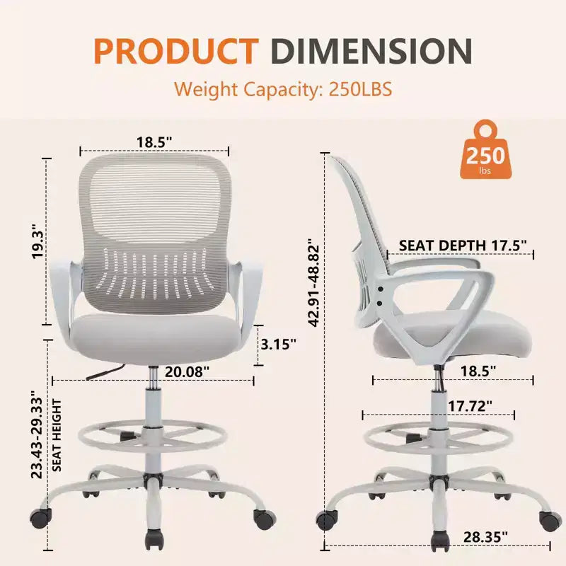 Chaise de bureau moderne Okak avec anneau de pied réglable, chaise d'ordinateur avec dossier en maille, chaise pivotante pour bureau, salle de lecture, bureau