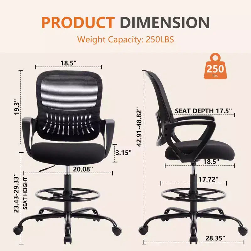 Chaise de bureau moderne Okak avec anneau de pied réglable, chaise d'ordinateur avec dossier en maille, chaise pivotante pour bureau, salle de lecture, bureau