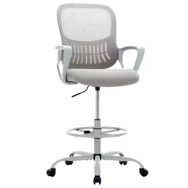 Chaise de bureau moderne Okak avec anneau de pied réglable, chaise d'ordinateur avec dossier en maille, chaise pivotante pour bureau, salle de lecture, bureau