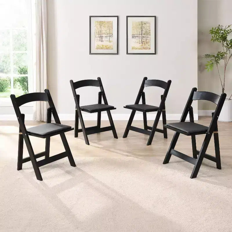 Okak Lot de 4 Chaises de Salle à Manger Rustiques Pliantes en Bois avec Assise Rembourrée, Chaises d'Appoint Pliantes pour Salle à Manger, Salon