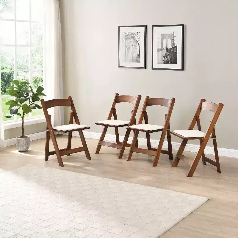 Okak Lot de 4 Chaises de Salle à Manger Rustiques Pliantes en Bois avec Assise Rembourrée, Chaises d'Appoint Pliantes pour Salle à Manger, Salon