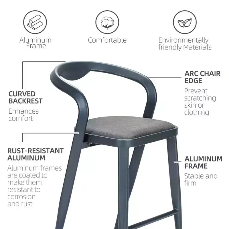 Lot de 2 tabourets de bar d'extérieur hauteur comptoir, tabourets de bar modernes et élégants, tabourets de bar de patio modernes avec dossier et accoudoirs, chaises de bar hautes confortables