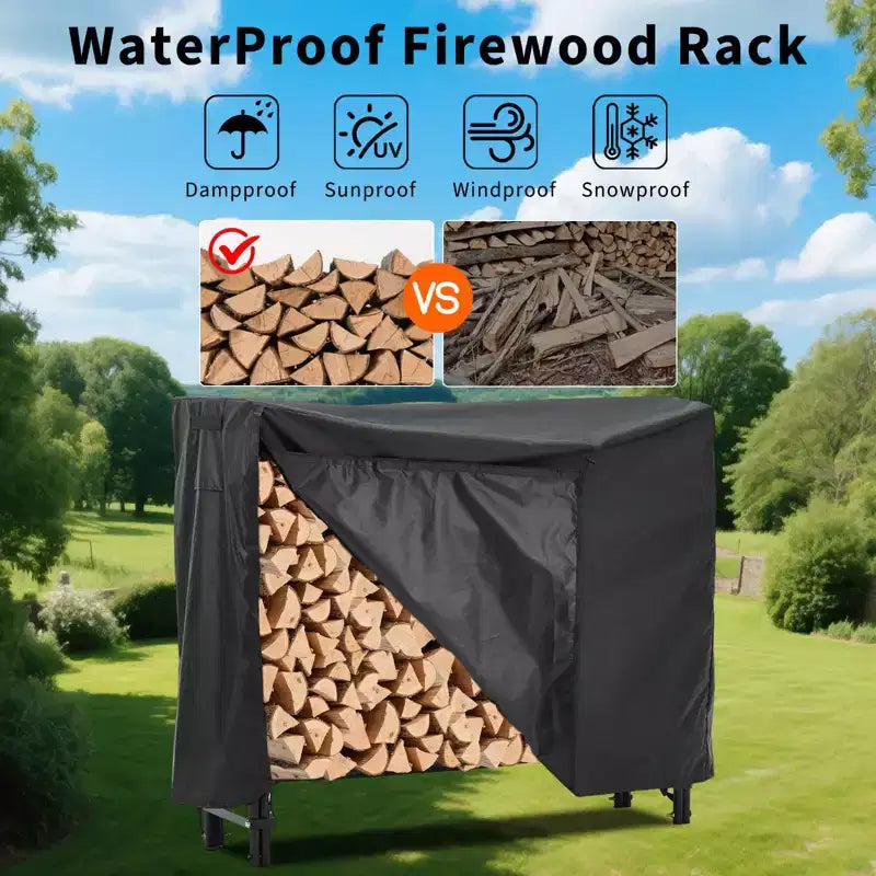 Range-bûches 120 cm d'extérieur et d'intérieur, porte-bûches robuste en acier maillé pour cheminée, terrasse, empileur de bois durable