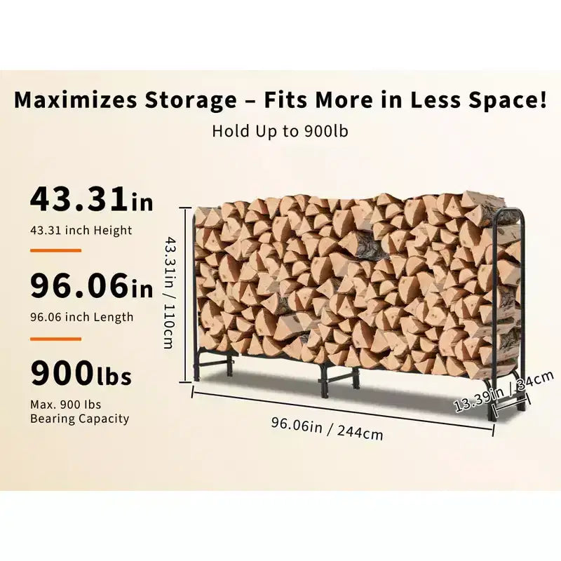 Range-bûches 120 cm d'extérieur et d'intérieur, porte-bûches robuste en acier maillé pour cheminée, terrasse, empileur de bois durable