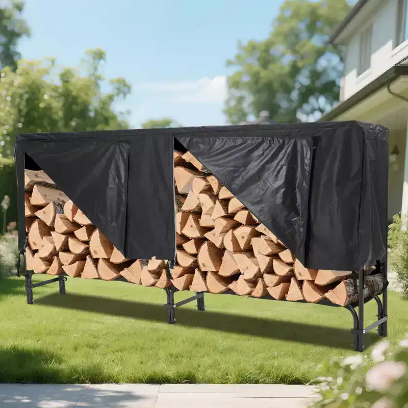 Range-bûches 120 cm d'extérieur et d'intérieur, porte-bûches robuste en acier maillé pour cheminée, terrasse, empileur de bois durable