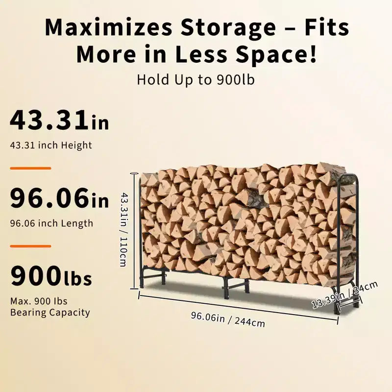 Range-bûches 120 cm d'extérieur et d'intérieur, porte-bûches robuste en acier maillé pour cheminée, terrasse, empileur de bois durable
