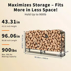 Range-bûches 120 cm d'extérieur et d'intérieur, porte-bûches robuste en acier maillé pour cheminée, terrasse, empileur de bois durable