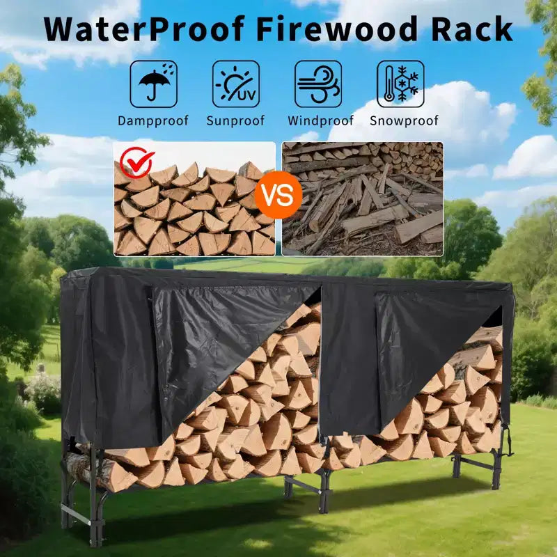 Range-bûches 120 cm d'extérieur et d'intérieur, porte-bûches robuste en acier maillé pour cheminée, terrasse, empileur de bois durable