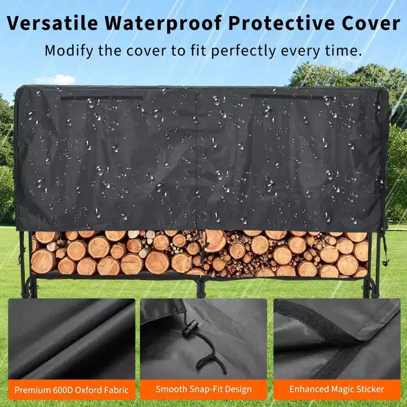 Range-bûches 120 cm d'extérieur et d'intérieur, porte-bûches robuste en acier maillé pour cheminée, terrasse, empileur de bois durable