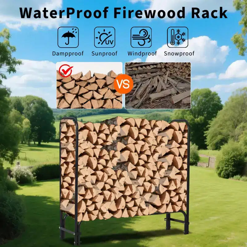 Range-bûches 120 cm d'extérieur et d'intérieur, porte-bûches robuste en acier maillé pour cheminée, terrasse, empileur de bois durable