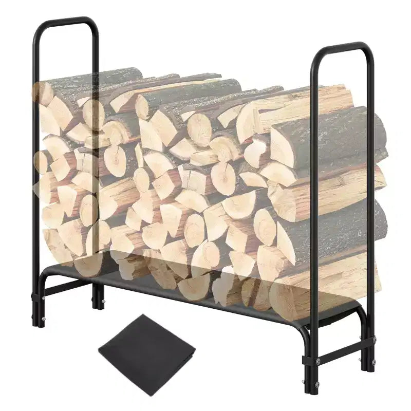 Range-bûches 120 cm d'extérieur et d'intérieur, porte-bûches robuste en acier maillé pour cheminée, terrasse, empileur de bois durable