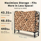 Range-bûches 120 cm d'extérieur et d'intérieur, porte-bûches robuste en acier maillé pour cheminée, terrasse, empileur de bois durable