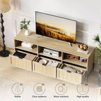 Meuble TV pour centres de divertissement avec fonction de rangement Meuble multimédia en rotin avec deux portes Support en bois pour le salon