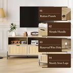 Meuble TV pour centres de divertissement avec fonction de rangement Meuble multimédia en rotin avec deux portes Support en bois pour le salon