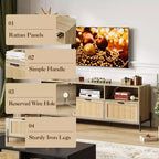 Meuble TV pour centres de divertissement avec fonction de rangement Meuble multimédia en rotin avec deux portes Support en bois pour le salon