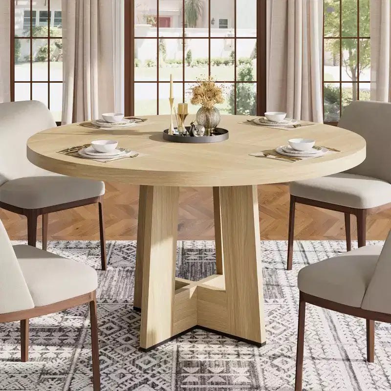 Table à manger ronde moderne à 7 pieds, table de cuisine robuste de 42 pouces pour coin petit-déjeuner, appartement ou bureau à domicile, 4 à 6 places