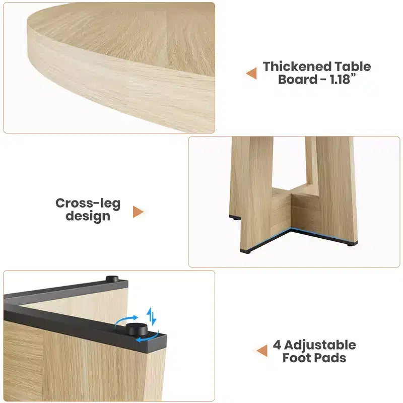 Table à manger ronde moderne à 7 pieds, table de cuisine robuste de 42 pouces pour coin petit-déjeuner, appartement ou bureau à domicile, 4 à 6 places