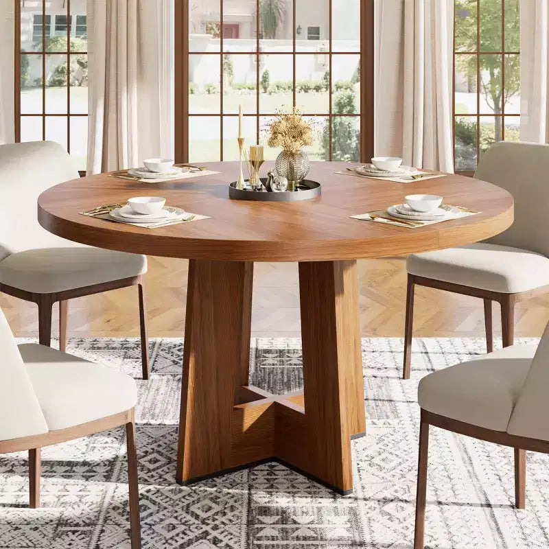 Table à manger ronde moderne à 7 pieds, table de cuisine robuste de 42 pouces pour coin petit-déjeuner, appartement ou bureau à domicile, 4 à 6 places