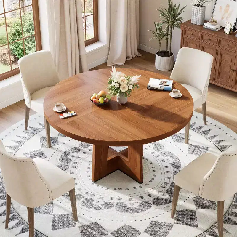 Table à manger ronde moderne à 7 pieds, table de cuisine robuste de 42 pouces pour coin petit-déjeuner, appartement ou bureau à domicile, 4 à 6 places