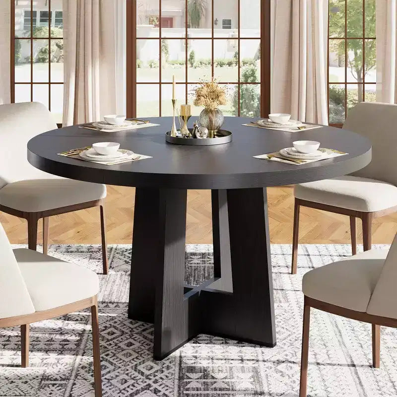 Table à manger ronde moderne à 7 pieds, table de cuisine robuste de 42 pouces pour coin petit-déjeuner, appartement ou bureau à domicile, 4 à 6 places