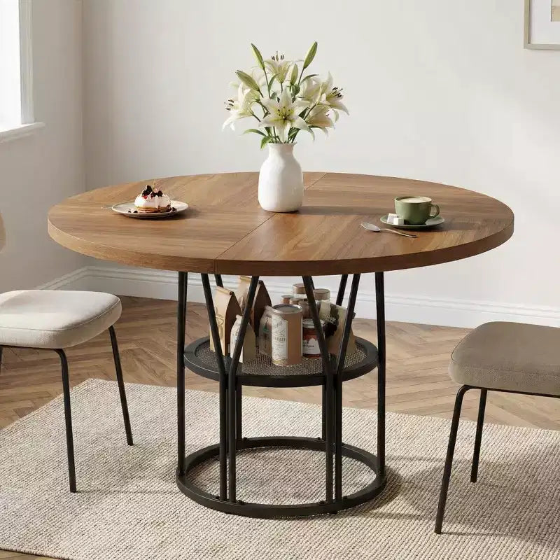Table à manger ronde moderne à 7 pieds, table de cuisine robuste de 42 pouces pour coin petit-déjeuner, appartement ou bureau à domicile, 4 à 6 places