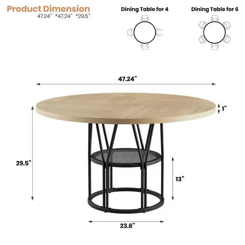 Table à manger ronde moderne à 7 pieds, table de cuisine robuste de 42 pouces pour coin petit-déjeuner, appartement ou bureau à domicile, 4 à 6 places