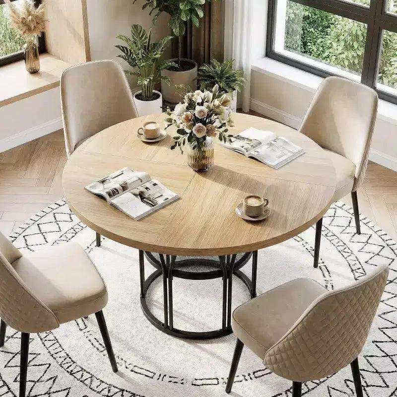 Table à manger ronde moderne à 7 pieds, table de cuisine robuste de 42 pouces pour coin petit-déjeuner, appartement ou bureau à domicile, 4 à 6 places