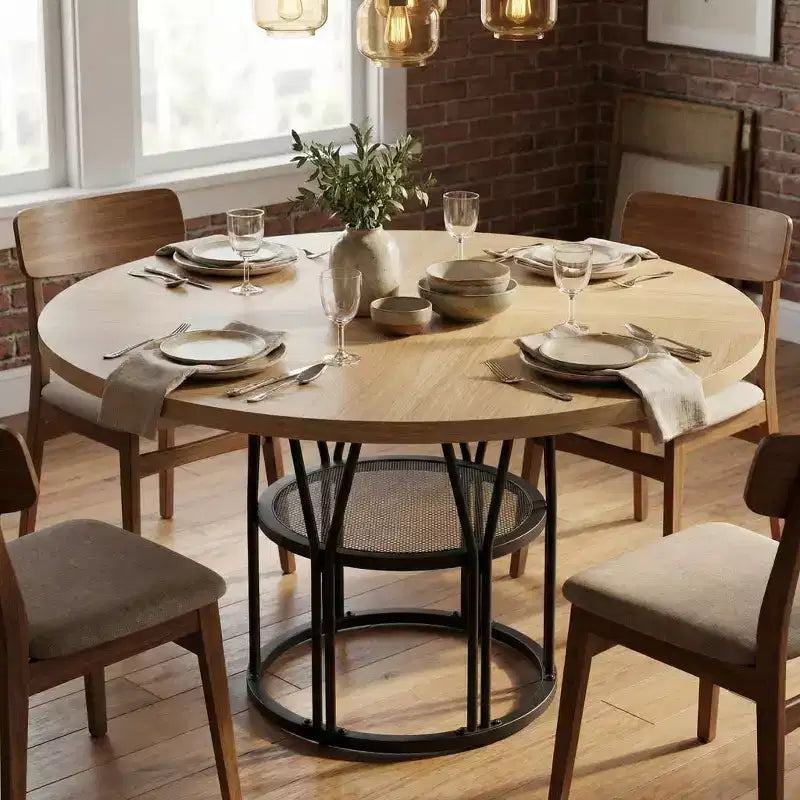 Table à manger ronde moderne à 7 pieds, table de cuisine robuste de 42 pouces pour coin petit-déjeuner, appartement ou bureau à domicile, 4 à 6 places